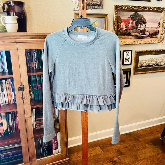 Truly Madly Deeply ruffled cropped sweat shirt long sleeve SZ M gray - Picture 2 of 8